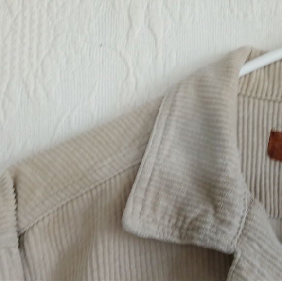 POL Beige Corduroy Jacket Crop Fringe Gray Button Down Oversized Distressed Cool - Picture 6 of 10